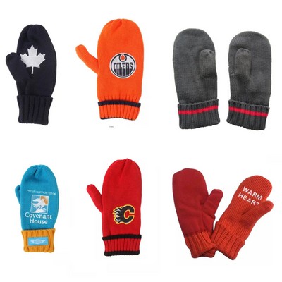 Acrylic Knit Mittens w/Fleece Lining